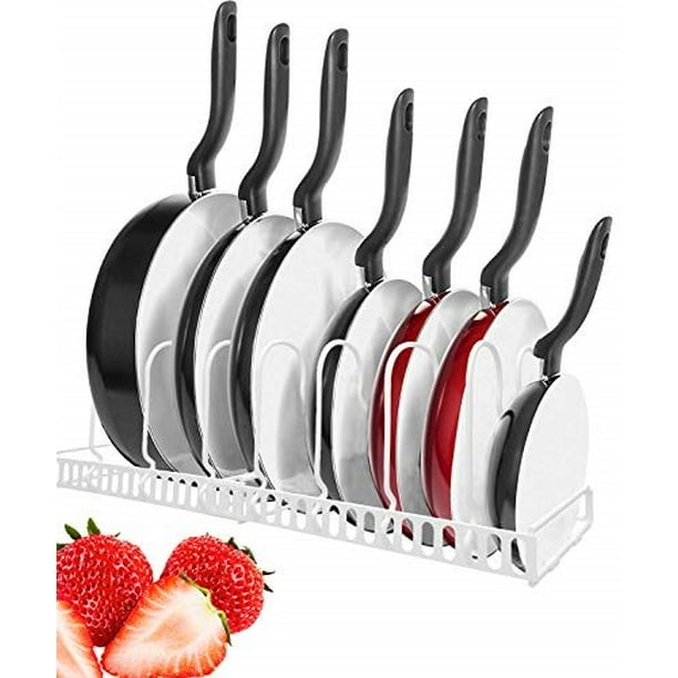 White Total 7 Adjustable Compartments Expandable Pan Pot Lid Organizer Rack,Can Be Extended to 22.25 Kitchen Cabinet Pantry and Bakeware Organizer Rack Holder